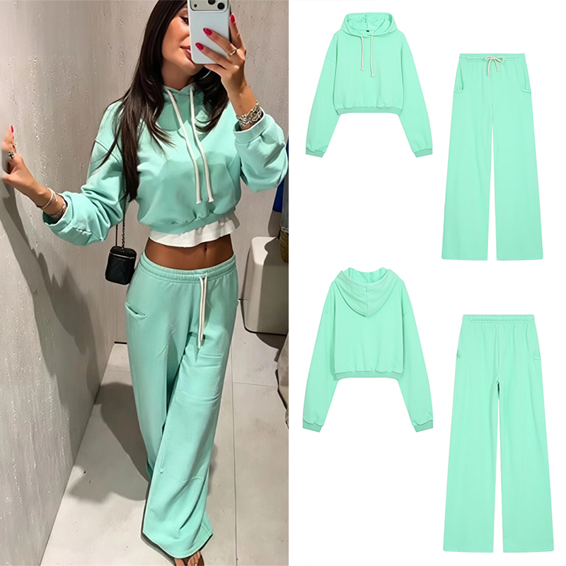 Street Fashion Us - Guobioziy Women's Fluorescent Crop Sweatshirt Set