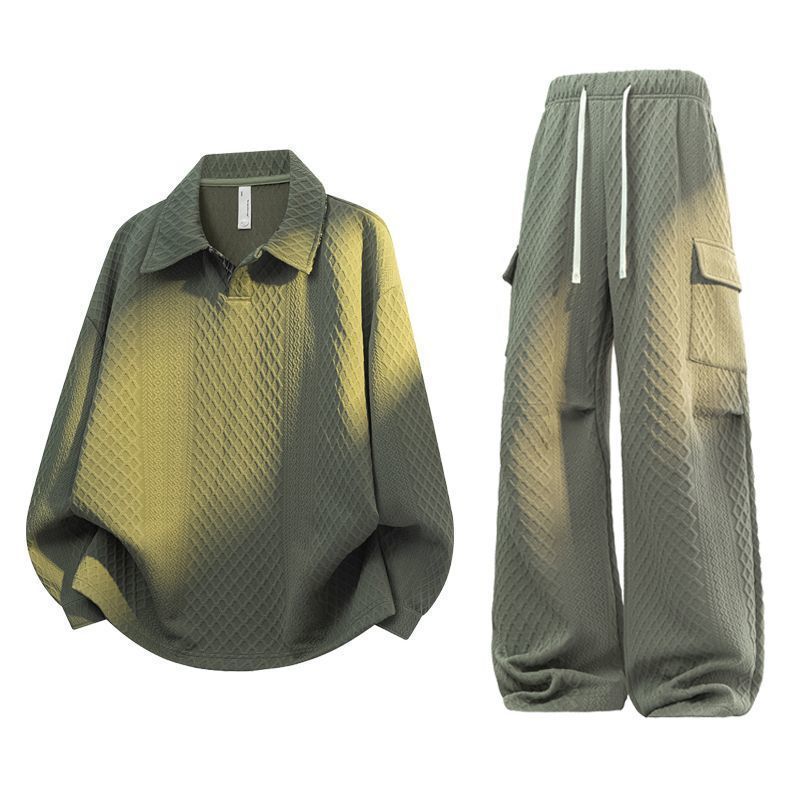 Cargo Pant Wide - Unisex Jacquard Plaid Polo Shirt Set