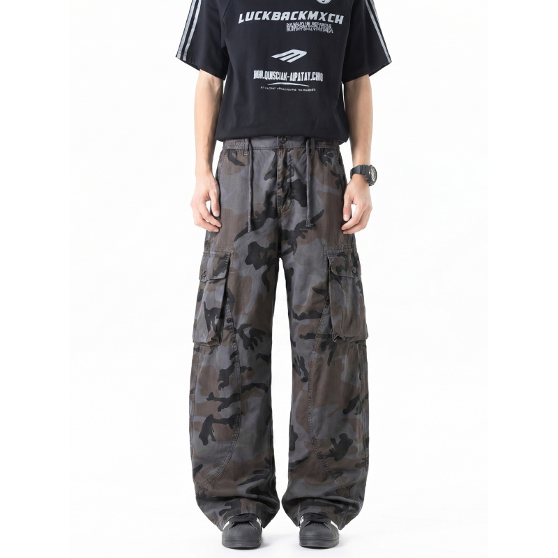 Cargo Pant Wide - American retro camouflage work pants for