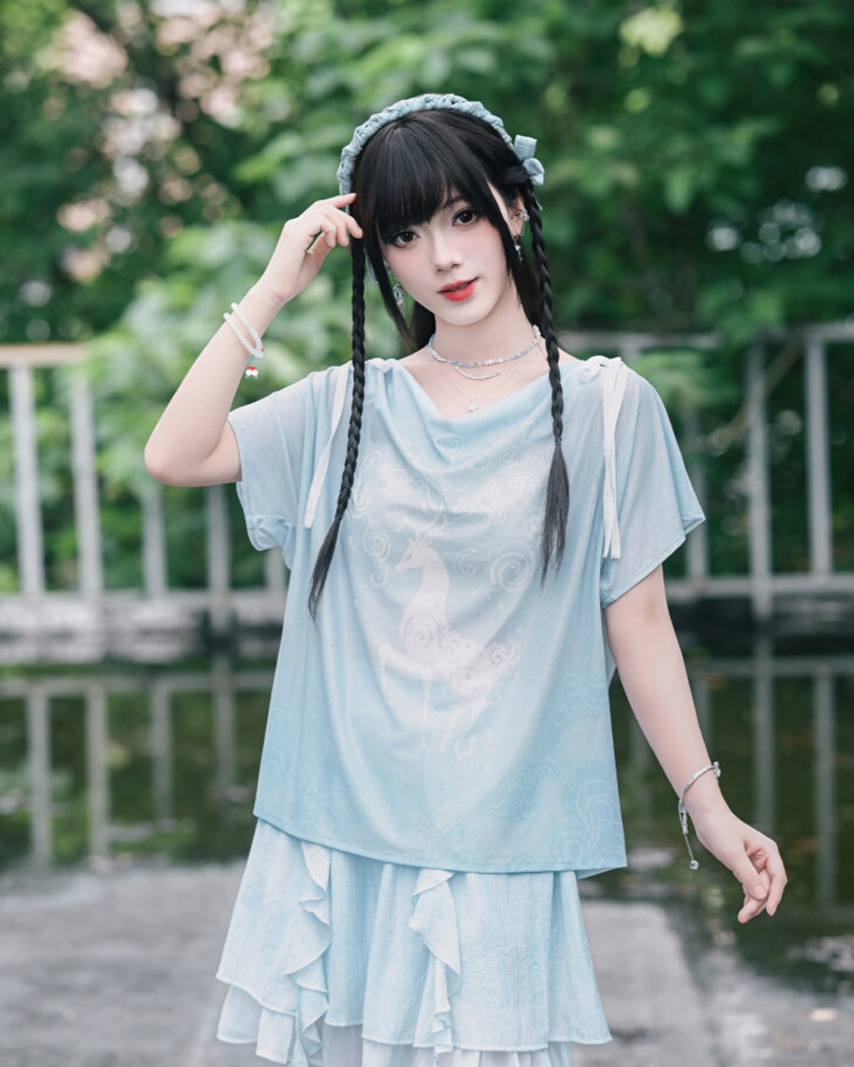 Mesh Top Layering - New Chinese Style Draped Neckline Mesh