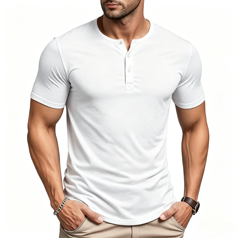 Men's Short Sleeve Henley Neck - Street Fashion Tshirt 评论和价格