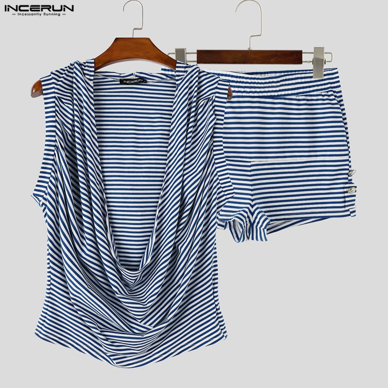 INCERUN Men Striped Sets Summe - Street Fashion For Man 评论和价格