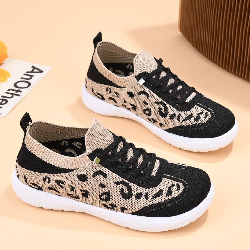Women Lace‑up Leopard Knit Mid - Mesh Top Layering 评论和价格