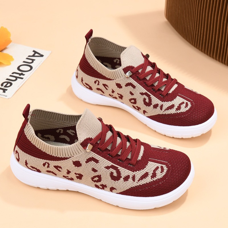 Women Lace‑up Leopard Knit Mid - Mesh Top Layering 评论和价格