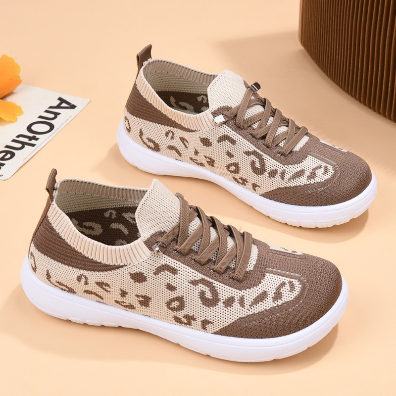 Women Lace‑up Leopard Knit Mid - Mesh Top Layering 评论和价格