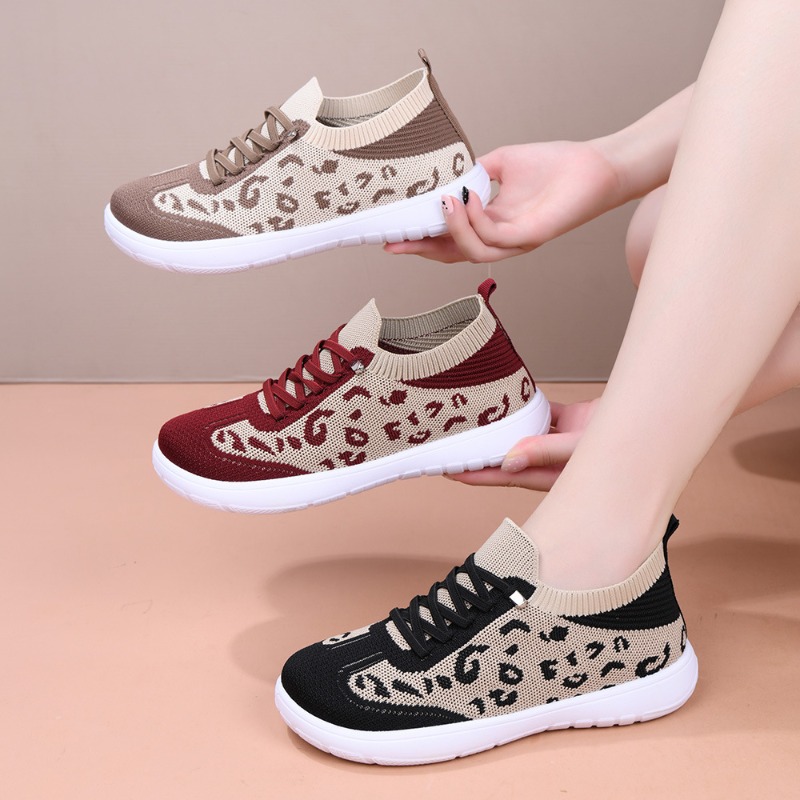 Women Lace‑up Leopard Knit Mid - Mesh Top Layering 评论和价格