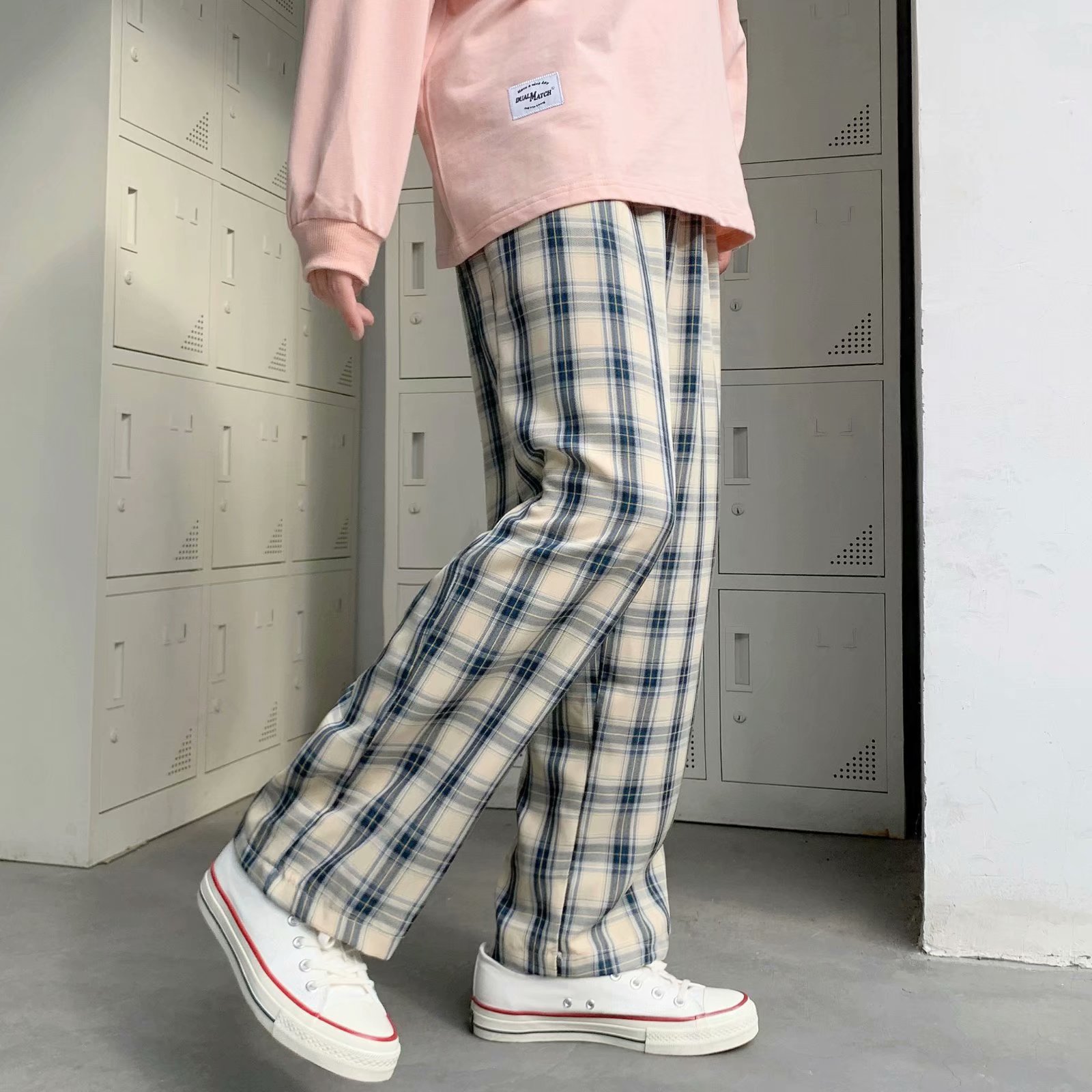 Men Plaid Pants Korean Style L - Cargo Pant Wide 评论和价格